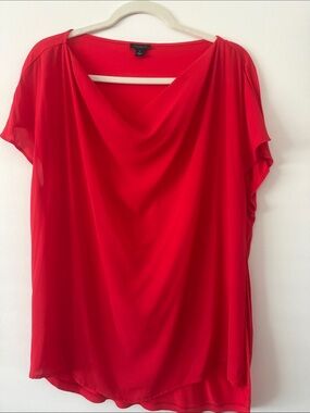 Ann Taylor Factory Red Draped-Neck Blouse